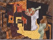 Juan Gris Flasche und Obstschale oil